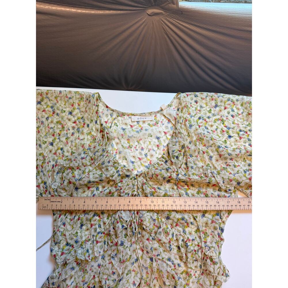 Doen Antoinette Maxi Dress Yellow Victoria Floral Printed Silk Ruffle Sheer M - Picture 11 of 13